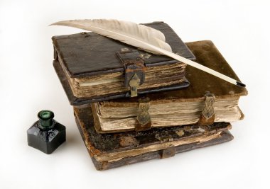 Ancient books and ink clipart