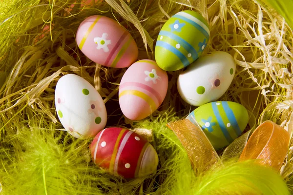 Easter eggs in a nest — Stock Photo, Image