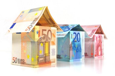 Euro houses with banknotes clipart
