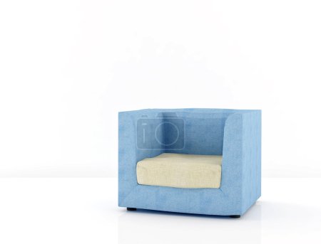 Chaise bleue sur un blanc 