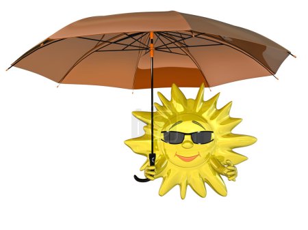 Dessin animé soleil avec parapluie