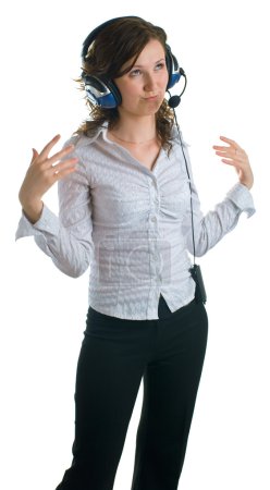 Femmes souriantes dans les écouteurs 