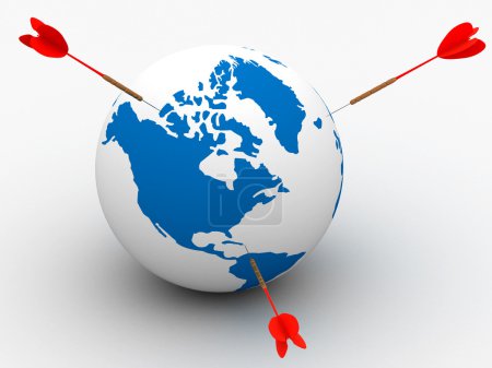 Globe et fléchettes. Image 3D 