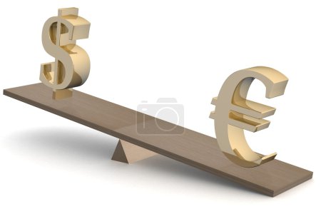 Dollar et euro sur les échelles. Image 3D .