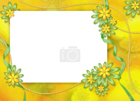 Cadre blanc avec fleur jaune et verte 