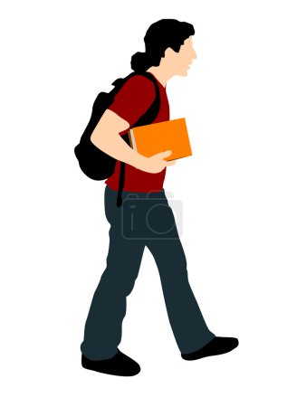 Jeune étudiant marchant avec des livres 