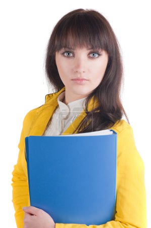 jeune femme en costume jaune