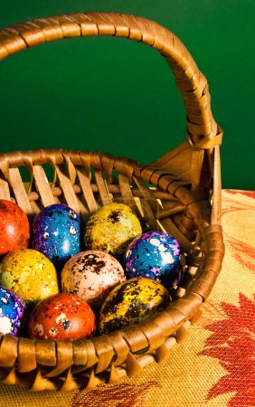Œufs de Pâques peints dans un panier 