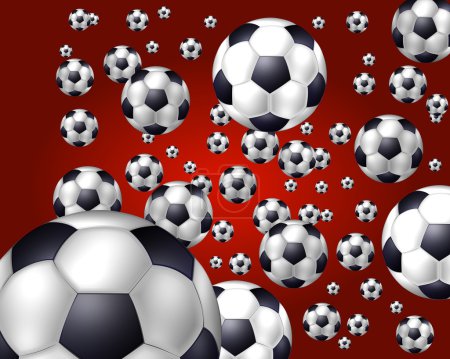 Fond rouge avec des balles de football volant 