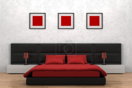 Chambre moderne avec mur blanc 