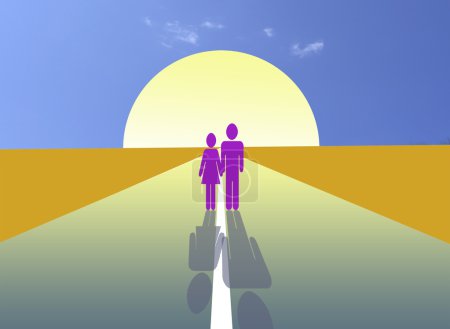 Couple marié marche 