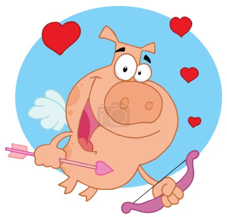 Cupidon cochon volant avec des coeurs 