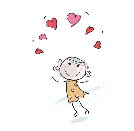 Doodle fille avec des cœurs d'amour 